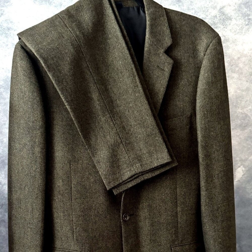J.Crew Men’s Olive Tweed Suit – 42L Jacket / 34x34 Trousers – Slim Fit